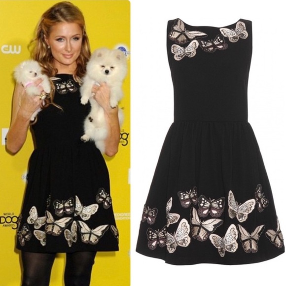 ALICE + OLIVIA Lillyanne Beaded Embroidered Appliqued Butterfly Dress w/Cutout 0 - Picture 1 of 11